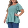 Agnes Orinda Women's Plus Size Square Neck Short Sleeve Ruffle Hem Shirred Casual Blouse - 2 of 4