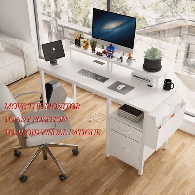 Sapphtopaz Modern Home Office Desks Computer Desk with Outlets Drawers Side Pocket Writing Desk Gaming Desk Office Desk Vanity Table for Home Office