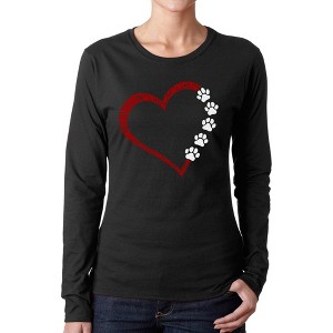 LA Pop Art Meow Heart - Women's Word Art Long Sleeve T-Shirt Black X Large - 1 of 4