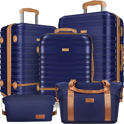Musment 5 Piece Luggage Sets ABS Hardshell Lightweight Suitcase with TSA Lock and Double Spinner Wheels ,Deep Blue
