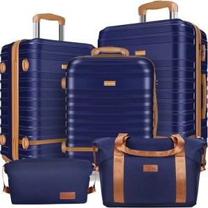 Musment 5 Piece Luggage Sets ABS Hardshell Lightweight Suitcase with TSA Lock and Double Spinner Wheels ,Deep Blue - 1 of 4