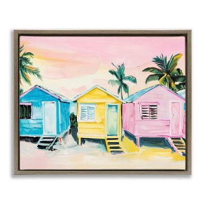Stupell Industries Pastel Tropical Beach Cabins Black Framed Floater Canvas Wall Art - 1 of 4