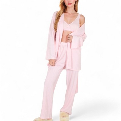 Anna-Kaci Lounge Women's 3-Piece Lounge Set with Tie-Front Cardigan and Ribbed Pants