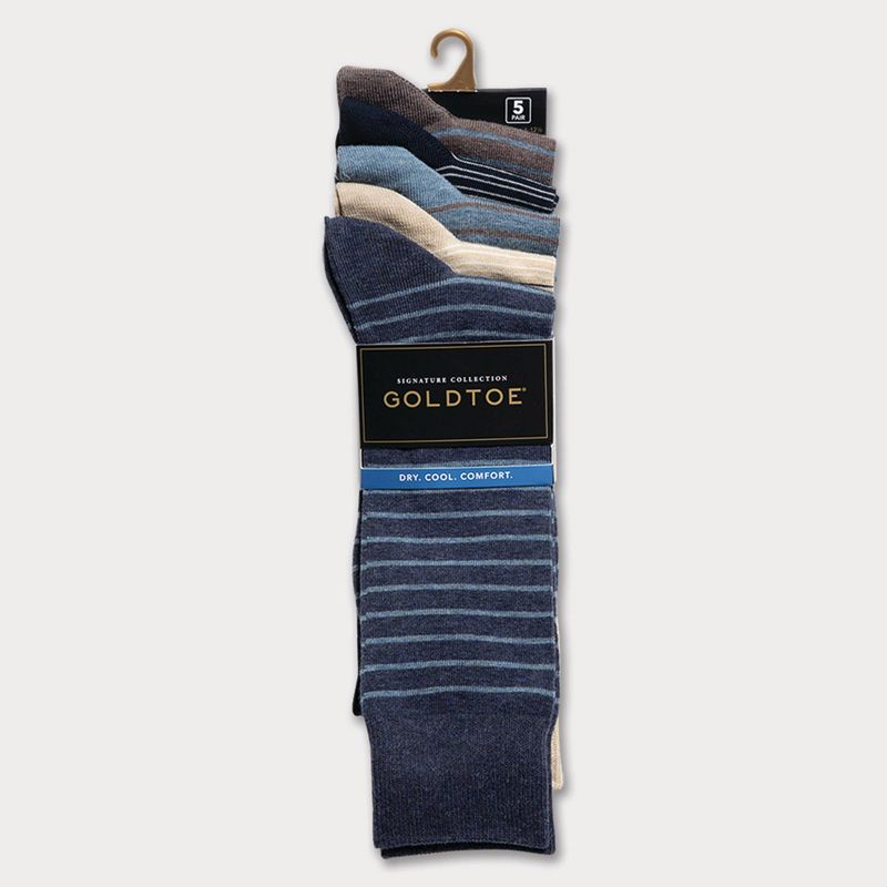 Signature Gold by GOLDTOE Men&#39;s Assorted Striped Crew Socks 5pk - Blue, 4 of 5