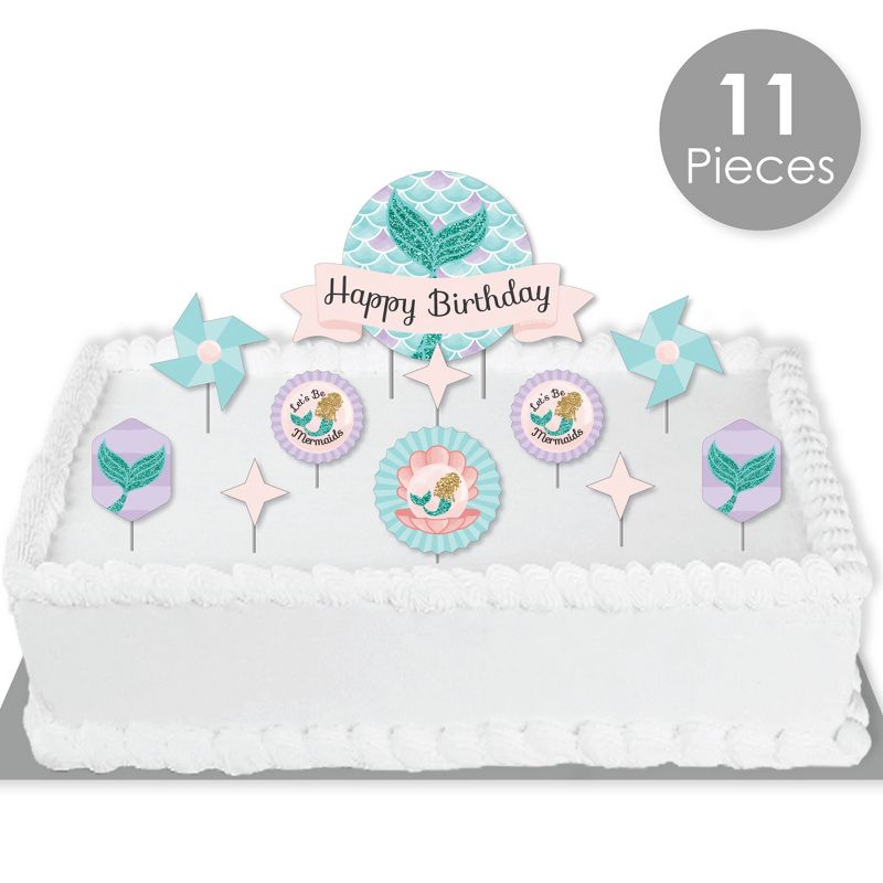 Big Dot of Happiness Let's Be Mermaids - Birthday Party Cake Decorating Kit - Happy Birthday Cake Topper Set - 11 Pieces, 2 of 7