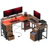 HOMCOM 66" Reversible L Shaped Desk with File Drawer, 105" Two Person Desk with Power Outlet and LED Light, Monitor Shelf and CPU Stand - 4 of 4