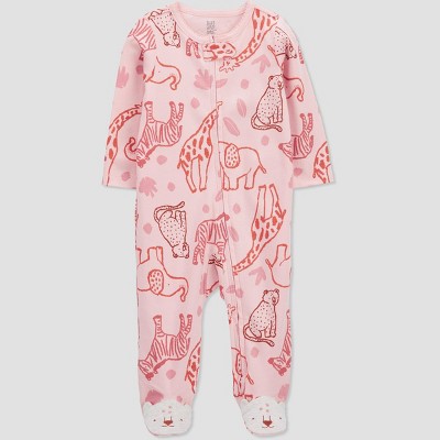 Image of Carter's Just One You® Baby Girls' Safari Interlock One piece Pajama - Pink 0-3M