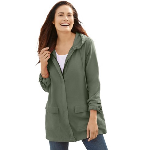 Woman Within Women s Plus Size Lightweight Utility Hoodie Jacket 30 32 Olive Green Target