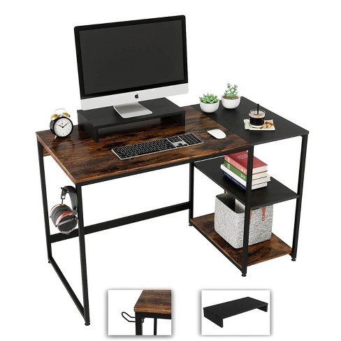 Nost & Host Computer Home Office Desk With Metal Frame, Stand, Under Desk  Storage Shelves, And Working Table For Small Bedroom Space, Rustic Brown :  Target