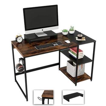 Nost & Host Computer Office Desk Workstation with Storage Shelves, Rustic Brown