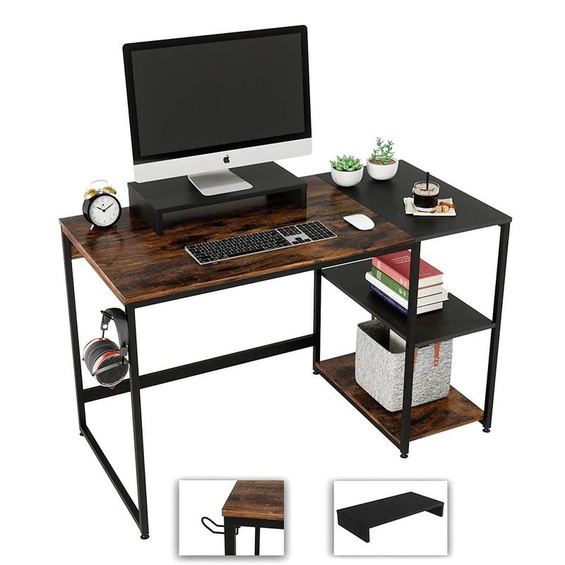 Nost & Host Computer Office Desk Workstation with Storage Shelves, Rustic Brown, 1 of 6