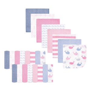 Hudson Baby Infant Girl Rayon from Bamboo Washcloth Bundle, Pink Whale, One Size - 1 of 2