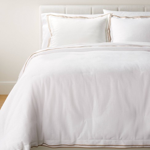 Bordered off White Sheet Set Full Queen King Flat Sheet With Smoky