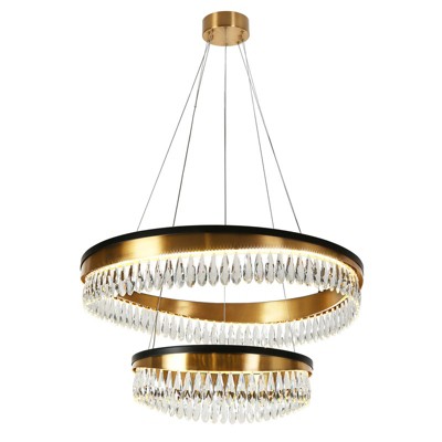 LNC Delphinium 2-Lights 31.5" Modern Luxury Integrated LED Tiered Crystal Chandelier,Gold and Black
