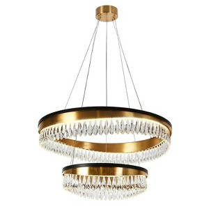 LNC Delphinium 2-Lights 31.5" Modern Luxury Integrated LED Tiered Crystal Chandelier,Gold and Black - 1 of 4