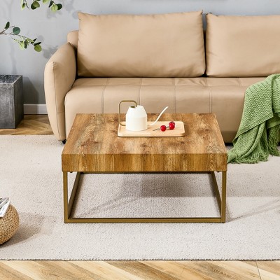 GlasFlength Square Coffee Table, Modern and Stylish Design, Suitable for Living Room, Patio, Bedroom, Brown, 31.5"*31.5"*10.83"