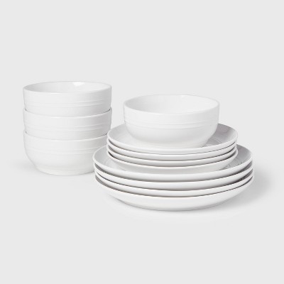 12pc Stoneware Westfield Dinnerware Set White - Threshold™