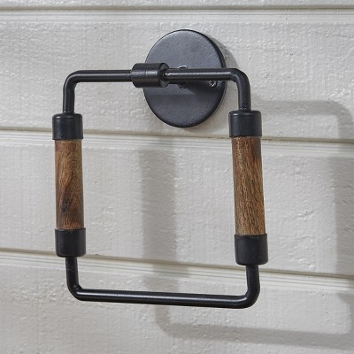 Rustic Black and Wood Wall Mounted Towel Ring