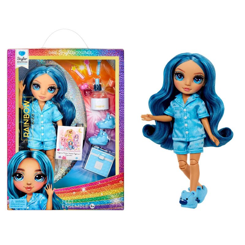 Rainbow High Jr High PJ Party Skyler Blue 9&#39;&#39; Posable Doll with Soft One Piece Pajama, Slippers, Play Accessories, 1 of 11
