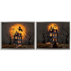Stupell Industries Haunted Houses with Moon 2pc Floating Frame Art Set - 1 of 4