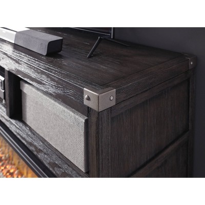 Transitional 65'' Gray TV Stand with Fireplace Cabinet