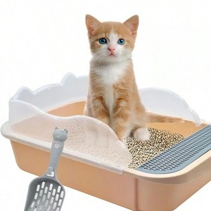 HTUTWOO Open Cat Litter Box ,Heightening Anti-Splashing Cats Litter Pan, With Litter Sifting Scoop, Semi-Enclosed Removable Kittens Litter For Boxes - 1 of 4