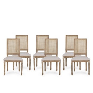 Christopher Knight Home  Brownell French Country Wood and Cane Upholstered Dining Chairs (Set of 6) - 1 of 4