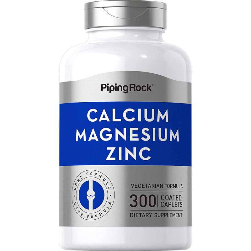 Piping Rock Calcium Magnesium Zinc Supplement | 300 Coated Caplets, 1 of 2