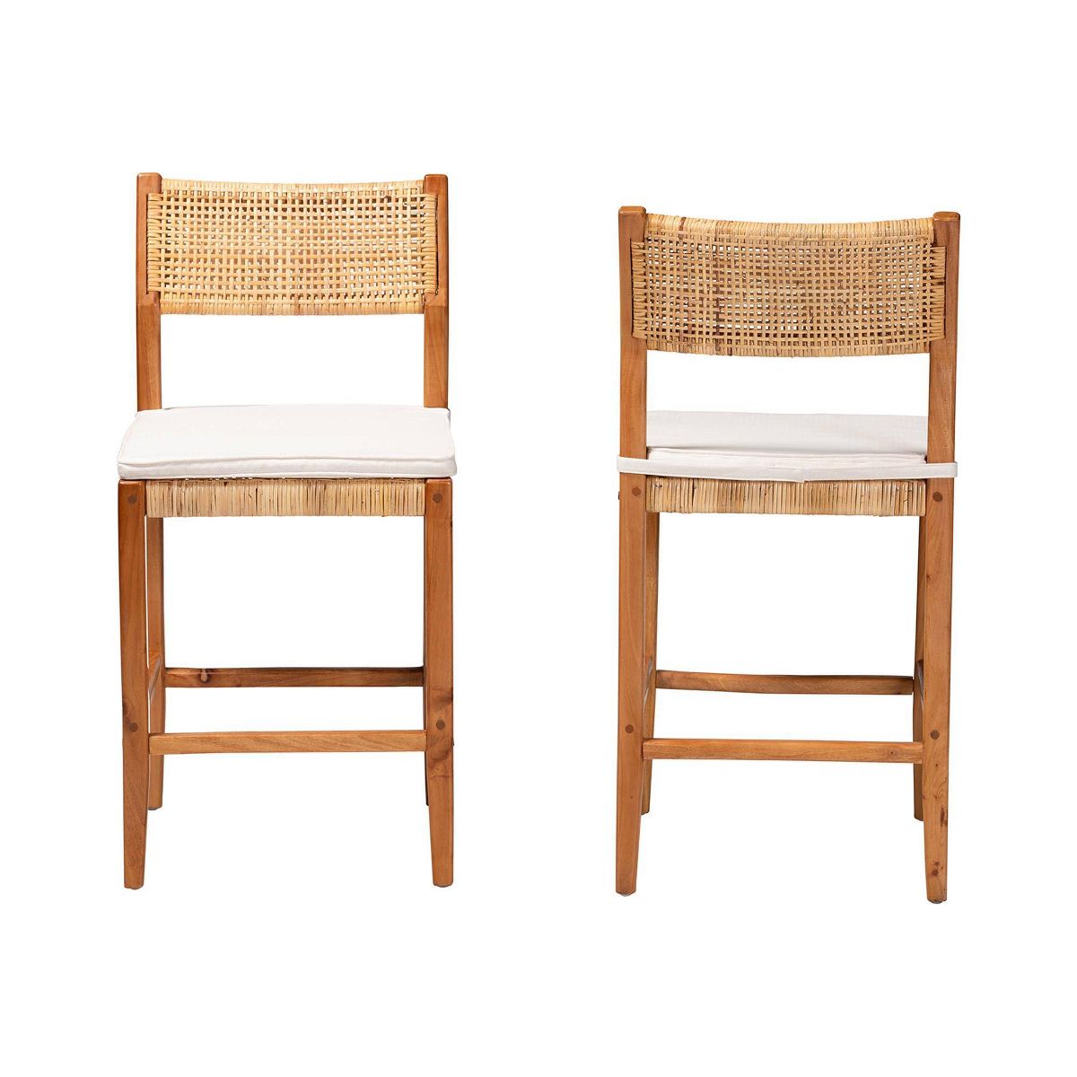 bali & pari Chatura Natural Rattan and Mahogany Wood 2  Piece Counter Stool Set Light Honey/Honey - thumbnail 2
