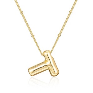 Bubble Letter Initial Necklace for Women, 14K Gold Plated Personalized Birthday Gift - 1 of 4