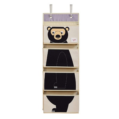 3 Sprouts Children's Nursery Room Over-the-Door Wall Hanging Basket Storage Organizer for Kid's Toys, Diapers, Clothes, and More, Friendly Black Bear