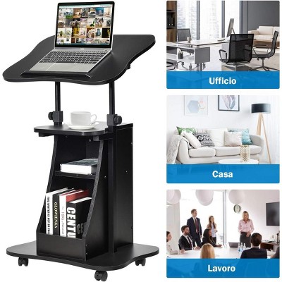 Black Adjustable Height Particle Board Laptop Cart