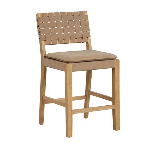 Faux Leather Woven Counter Height Barstool Warm Pine/Brushed Light Brown - Nathan James: Upholstered Seat, Rubberwood Legs - 1 of 4