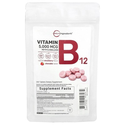Micro Ingredients Vitamin B12 Methylcobalamin, Strawberry, 240 Chewable Tablets (2,500 mcg per Tablet)