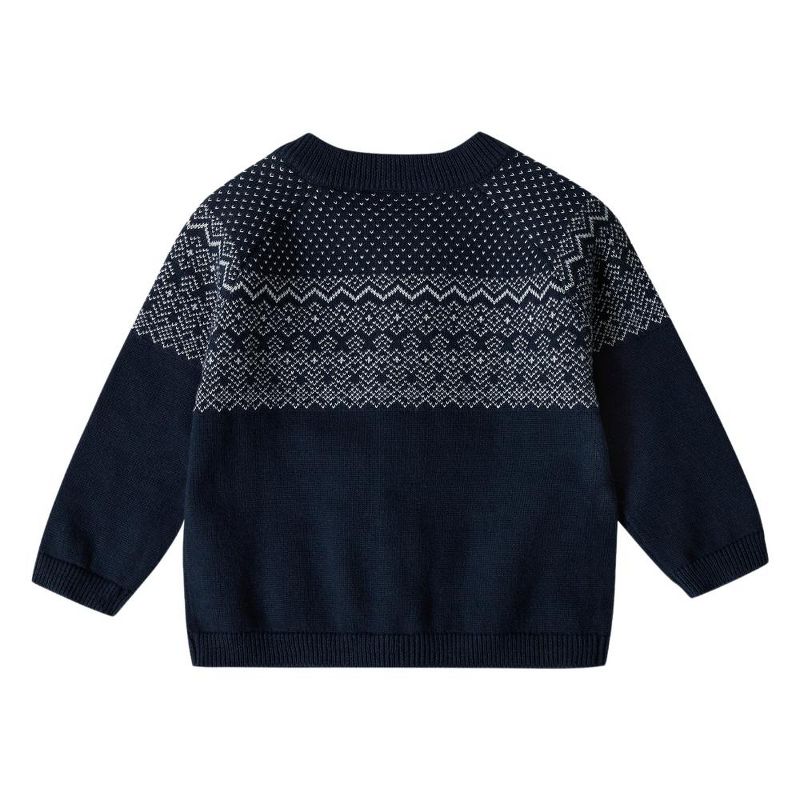 Stellou & Friends 100% Cotton Knit Norwegian Jacquard Design Baby Toddler Boys Girls Long Sleeve Cardigan Sweater, 2 of 5