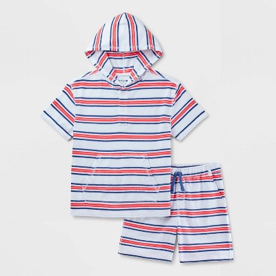 Boys' Adaptive 4th of July Short Sleeve Stripe Short Set - Cat & Jack™ White