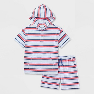 Boys' Adaptive 4th of July Short Sleeve Stripe Short Set - Cat & Jack™ White - 1 of 4