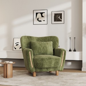 Heart-Shaped Wingback Accent Chair with Pillow, Chenille Upholstery & Solid Wood Legs, Green - 1 of 4