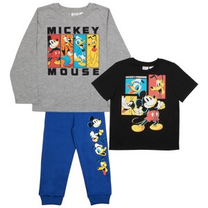 Disney Mickey Mouse Characters Boys 3-Piece Set - Short Sleeve T-Shirt, Long Sleeve T-Shirt, and Sweatpants - Gray, 7 - 1 of 2