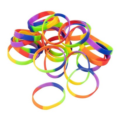 24-Pack Silicone Bracelet, Rainbow Rubber Wristbands, 8/7 Inch in Circumference