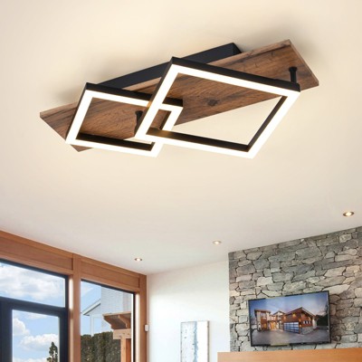 LLHZSY Farmhouse Integrated LED Ceiling Lights Rectangle Wood Flush Mount Hallway Entryway Light-2 Lights
