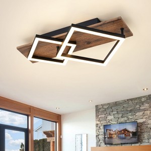 LLHZSY Farmhouse Integrated LED Ceiling Lights Rectangle Wood Flush Mount Hallway Entryway Light-2 Lights - 1 of 4
