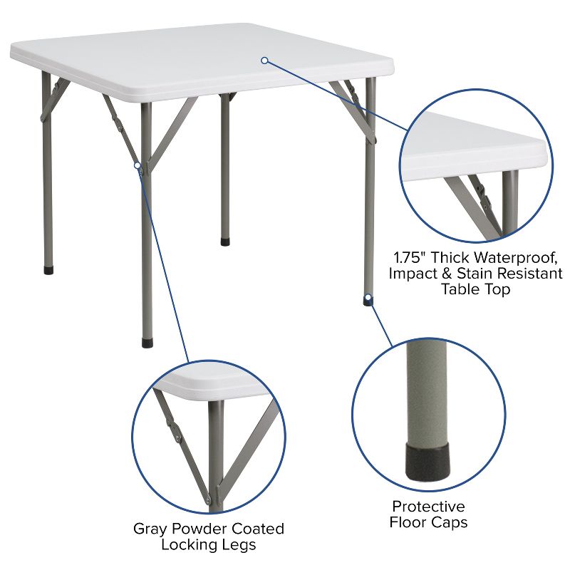 Emma and Oliver 2.85-Foot Square Granite White Plastic Folding Table - Event Folding Table, 4 of 8