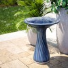 LuxenHome 22" Elegant Tall Ceramic Bird Bath for Outside with Leaves and Swirl Pattern, Blue - 3 of 4