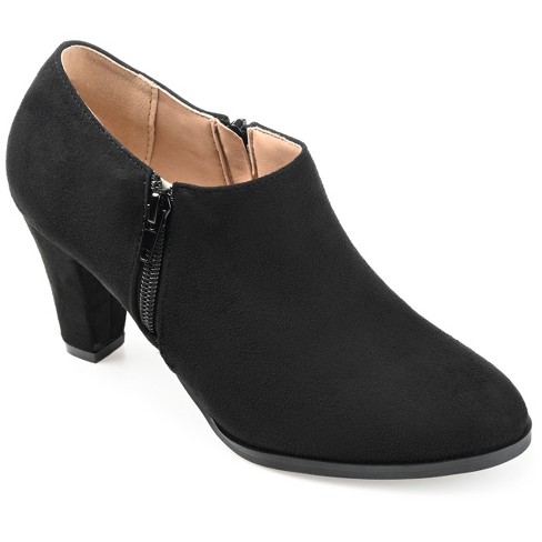  Women Low Heel Ankle Booties Slip On Vegan Suede Leather Cut  Out Chunky Block Stacked Peep Toe Ankle Boots Shoes Black
