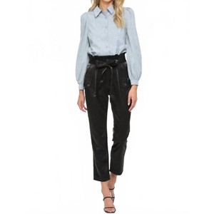 Women's Essential Textile Puff Sleeve Button Down Shirt - Fate - 1 of 3