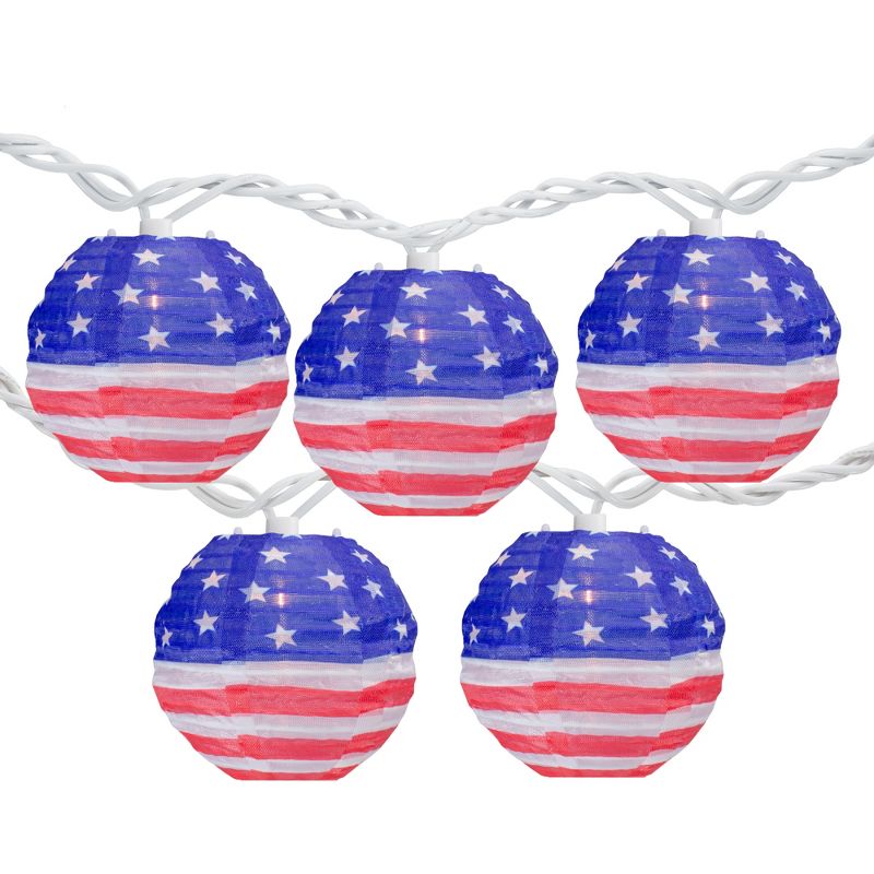 Northlight 10-Count American Flag 4th of July Paper Lantern Lights, 8.5ft White Wire, 1 of 8
