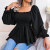 Coolmee Women Casual Square Neck Shirred Lantern Long Sleeve Frill Trim Flared Hem Blouse Shirt Tops - 4 of 4