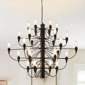 Baoure Black Farmhouse Candle Chandelier Round Rustic Modern Light Fixture High Ceiling Chandeliers 30 Light 31.2in for Living Room Dining Room Foyer - 1 of 4