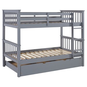 Solid Wood Twin Bunk Bed with Trundle Bed - Gray - Saracina Home